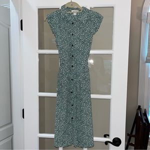 Sold Monteau Green White Floral Button Down Long Dress Sz S